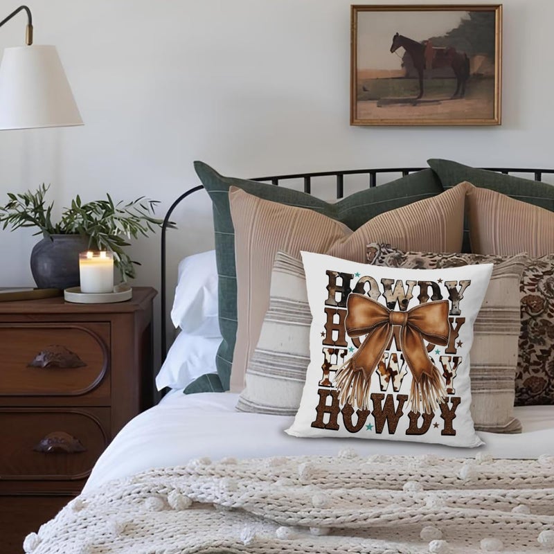 ETVISO Cowgirl Room Decor, Western Cowgirl Pillow Cover 18x18, Trendy Coquette Cowboy Bow Howdy Decorative Throw Pillow Case for Girls Bedroom Home Drom Apartment - Image 3